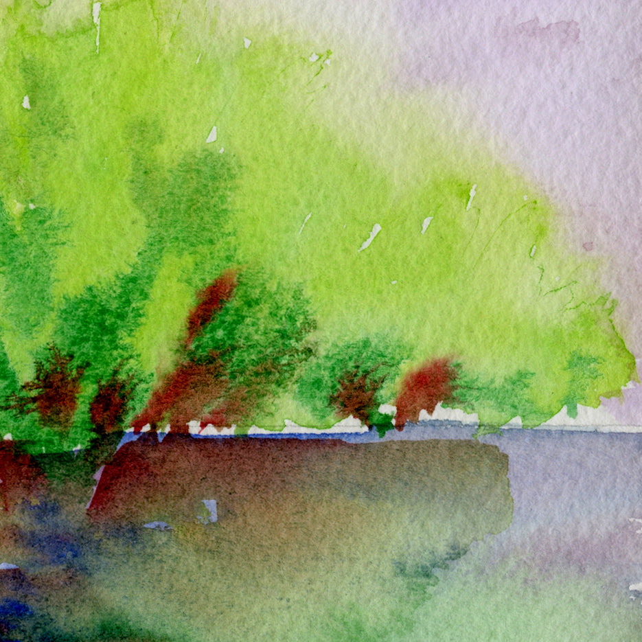 watercolor abstract painting of lake and woodland, digital print, instant download 
