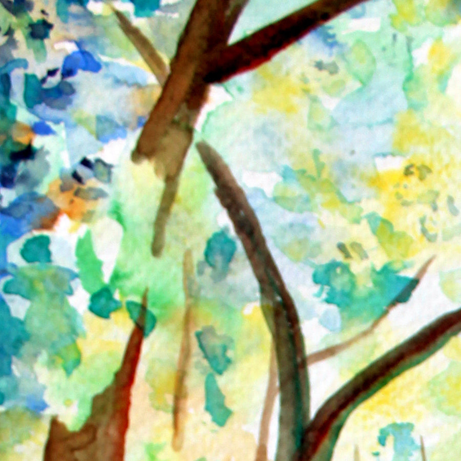 watercolor woodland, green wood, digital print, 
