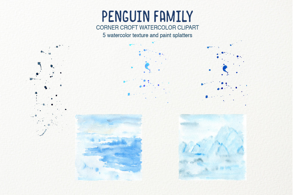 watercolor blue texture for watercolor penguin clipart, instant download, personalised print creator 