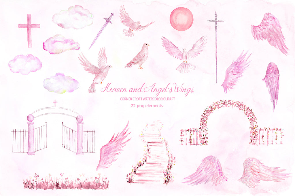 watercolor pink heaven clipart, nursery clipart, angel's wing graphics, instant download 