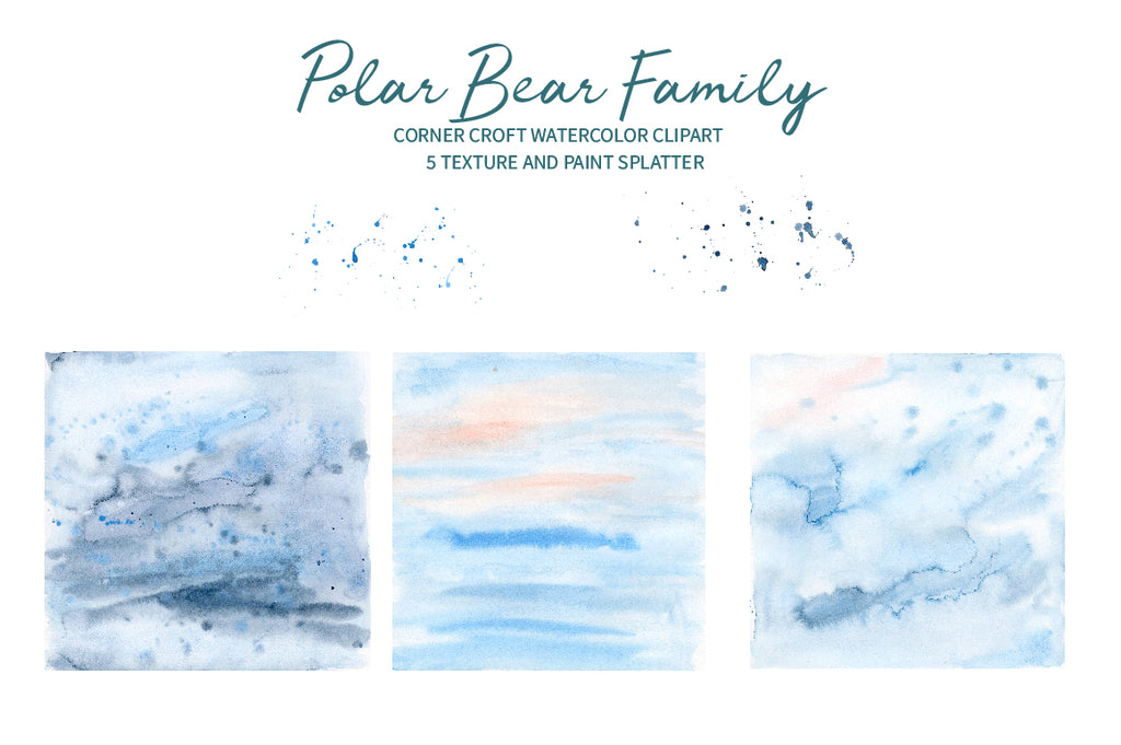 watercolor texture, instant download, watercolor polar bear family illustration 
