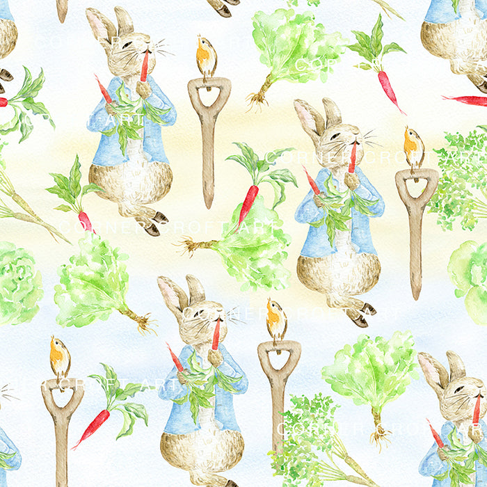 Watercolor Pattern Cumbria Rabbit Inspired by the Tale of Peter Rabbit ...