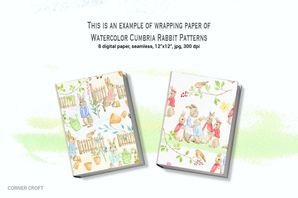 Watercolor Cumbria Rabbit Pattern inspired by "The Tale of Peter Rabbit"
