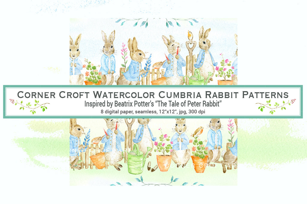 watercolor rabbit digital paper, instant download, seamless pattern