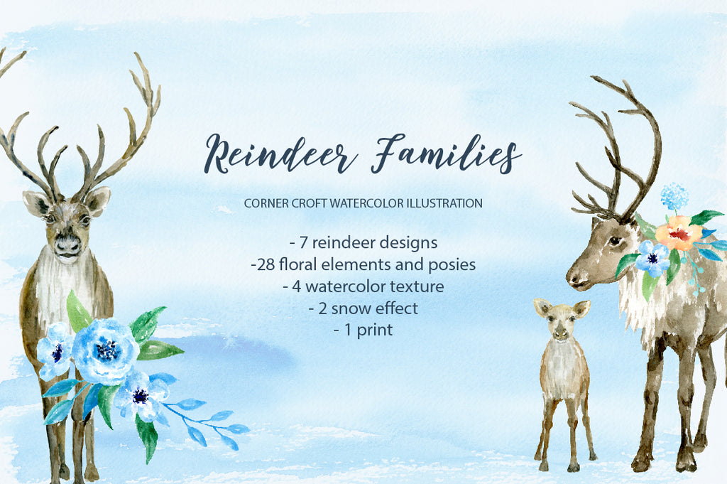 watercolor reindeer illustration, watercolor clipart, for personalised print
