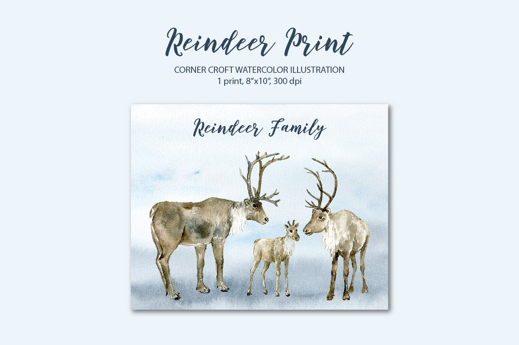 watercolor reindeer print, reindeer illustration 