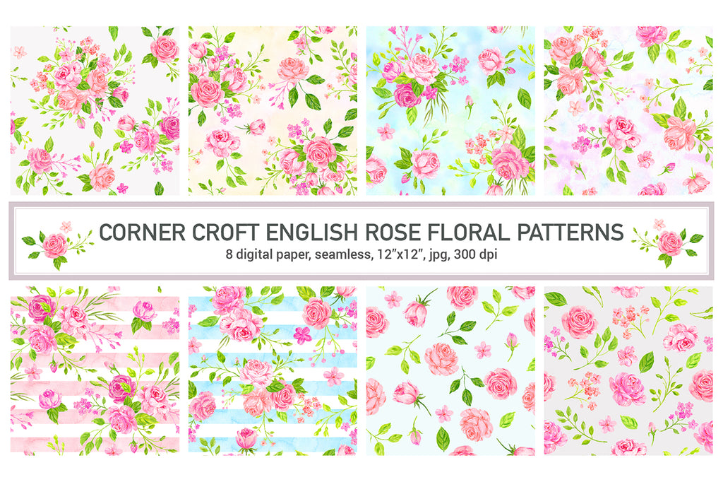 watercolor rose pattern, rose digital paper, rose wrapping paper digital print