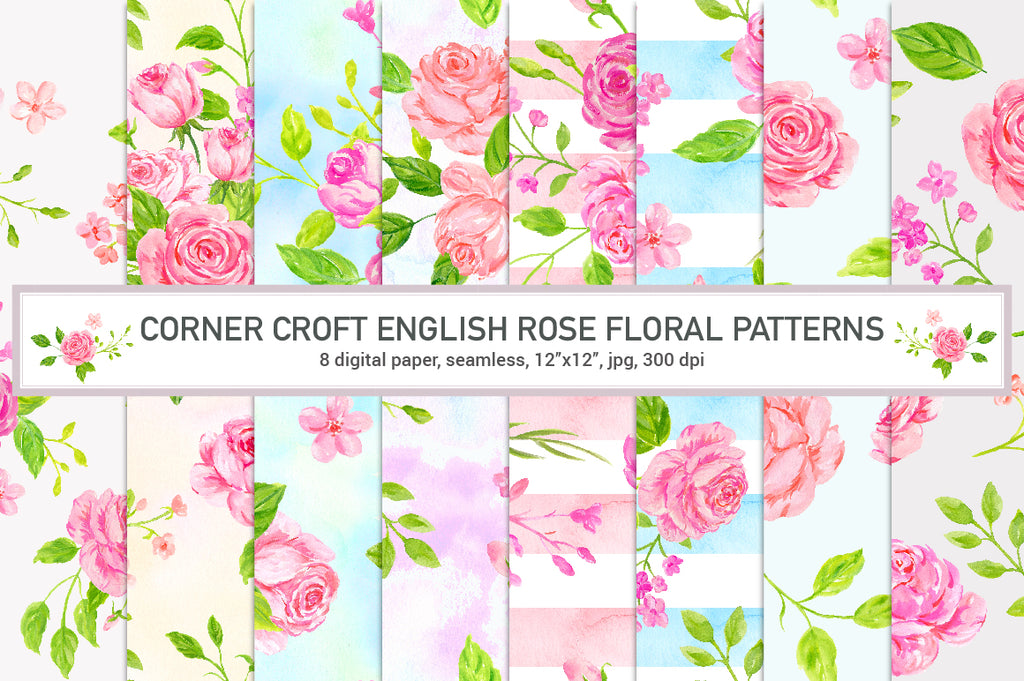 set of rose pattern, pink rose pattern, English rose pattern, instant download 