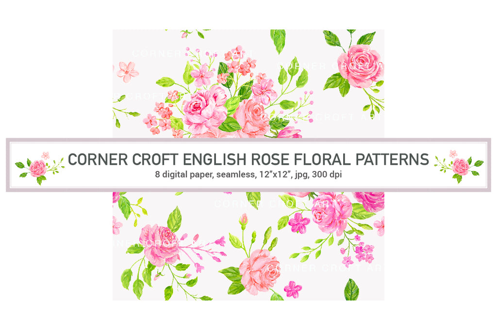 romantic watercolor pink rose pattern, vintage paper, classic rose digital paper