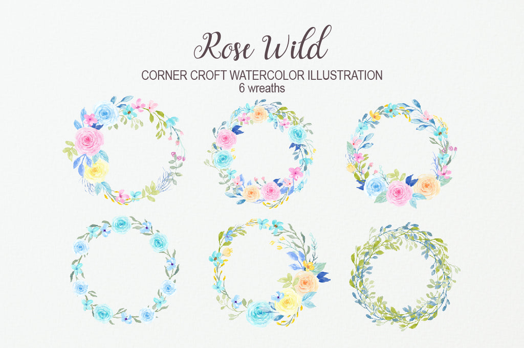 watercolor floral wreath, wedding rose collection