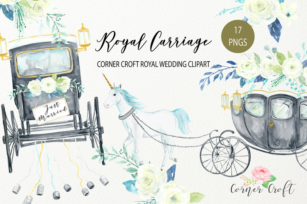 watercolor clipart royal carriage, wedding in style, prince harry and Meghan Markle 