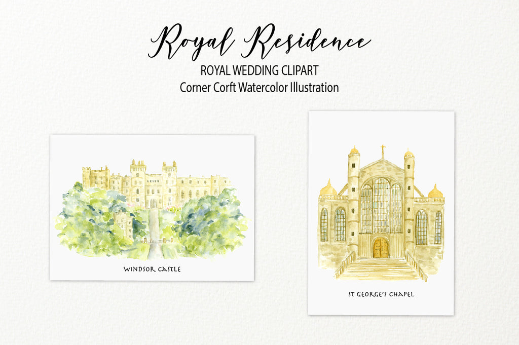Royal wedding venue illustration, Windsor Castle and St. George's Chapel, wedding church illustration 