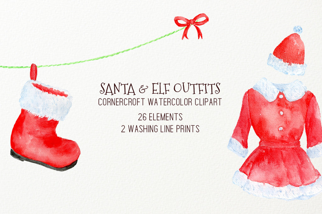 watercolor elf dress, santa dress, washing line, personalised print creator