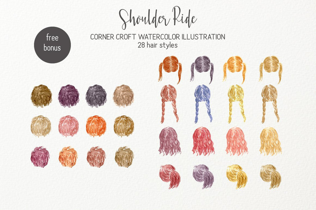 watercolor clipart shoulder ride hair style