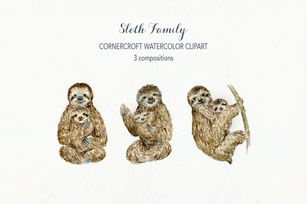 watercolor sloth mum and baby, personalised print