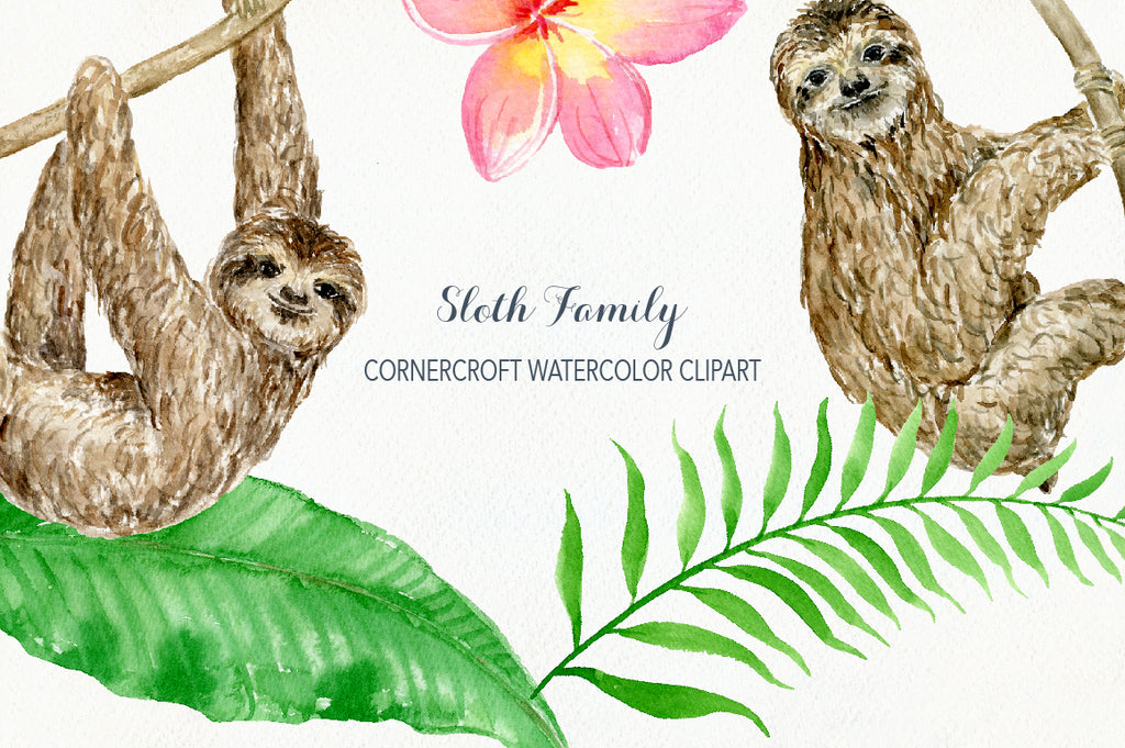 Watercolor sloth clipart for instant download – Corner Croft