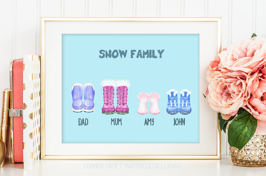 watercolor snow boots illustration for making personalised print