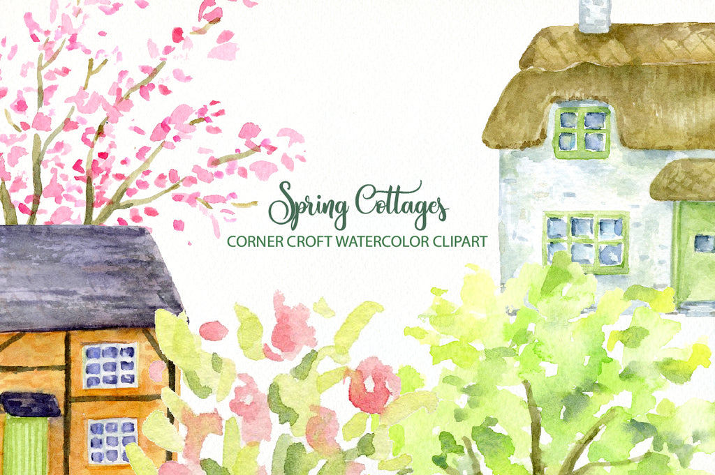 watercolor country cottage illustration, digital file