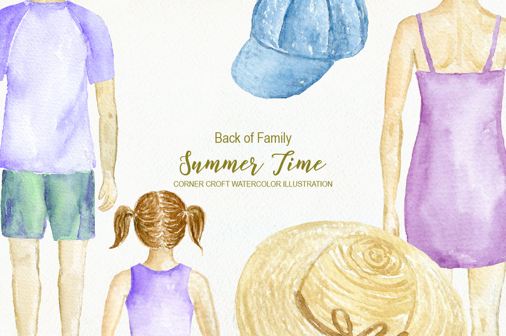 watercolor clipart, summer time, people portrait, instant download