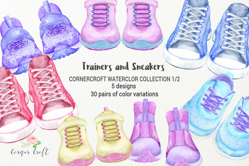 watercolor clipart, trainer, sneaker, trainer illustration, instant download 