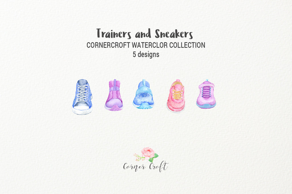 watercolor graphics of shoes, sneakers, trainers, for my family print