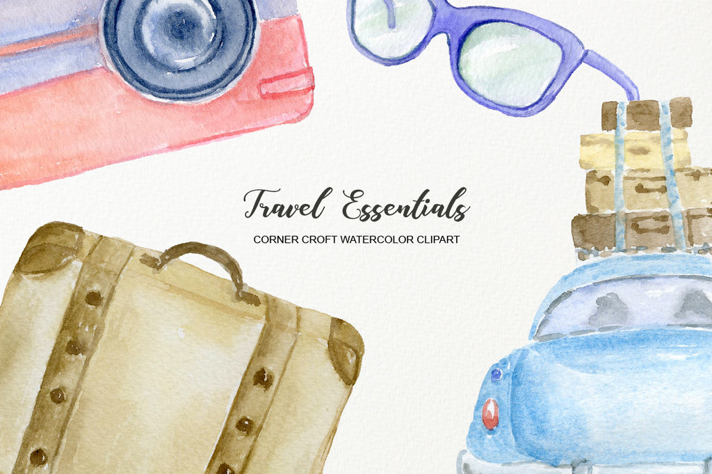 watercolour travel clipart for digital download