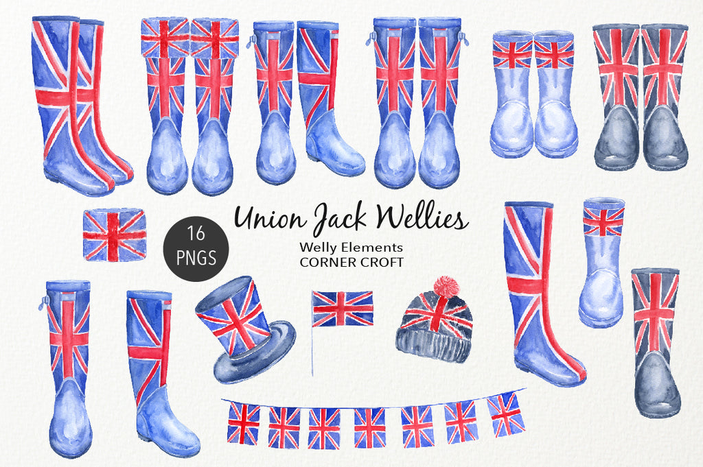 watercolour rain boots with British flag, watercolor wellies, welly illustration, instant download