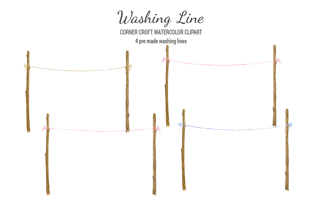 watercolor washing line, clothes line, instant download 