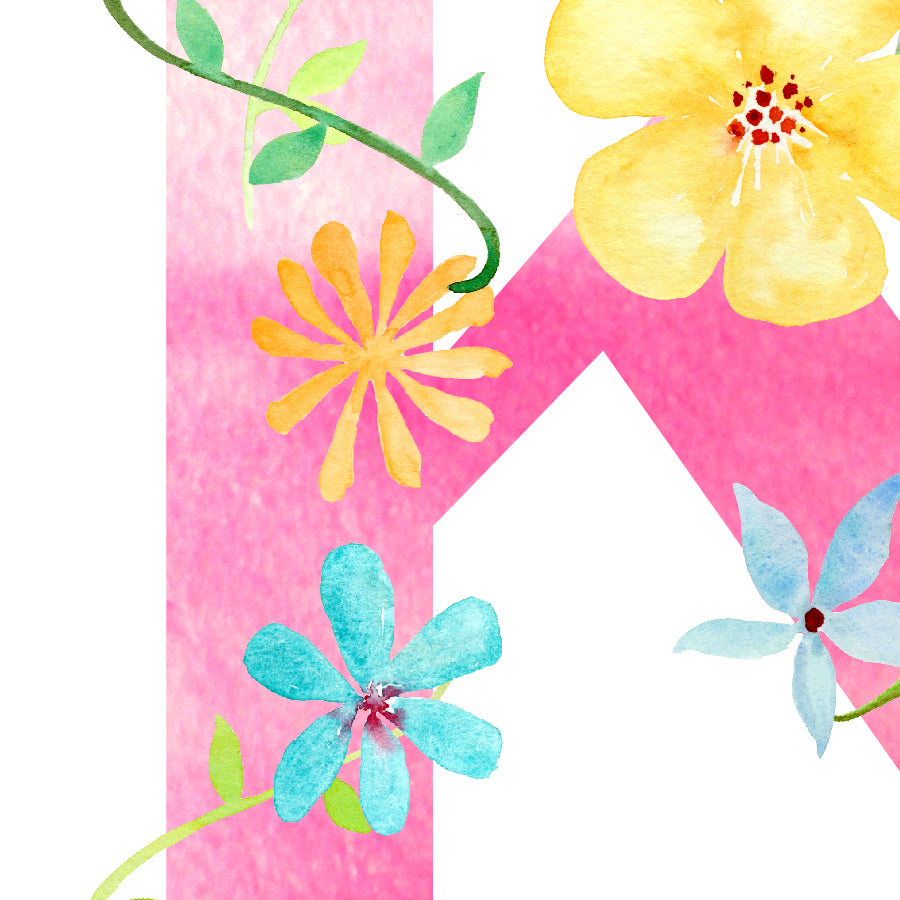 watercolor pink floral letter K, K printable, name initial K