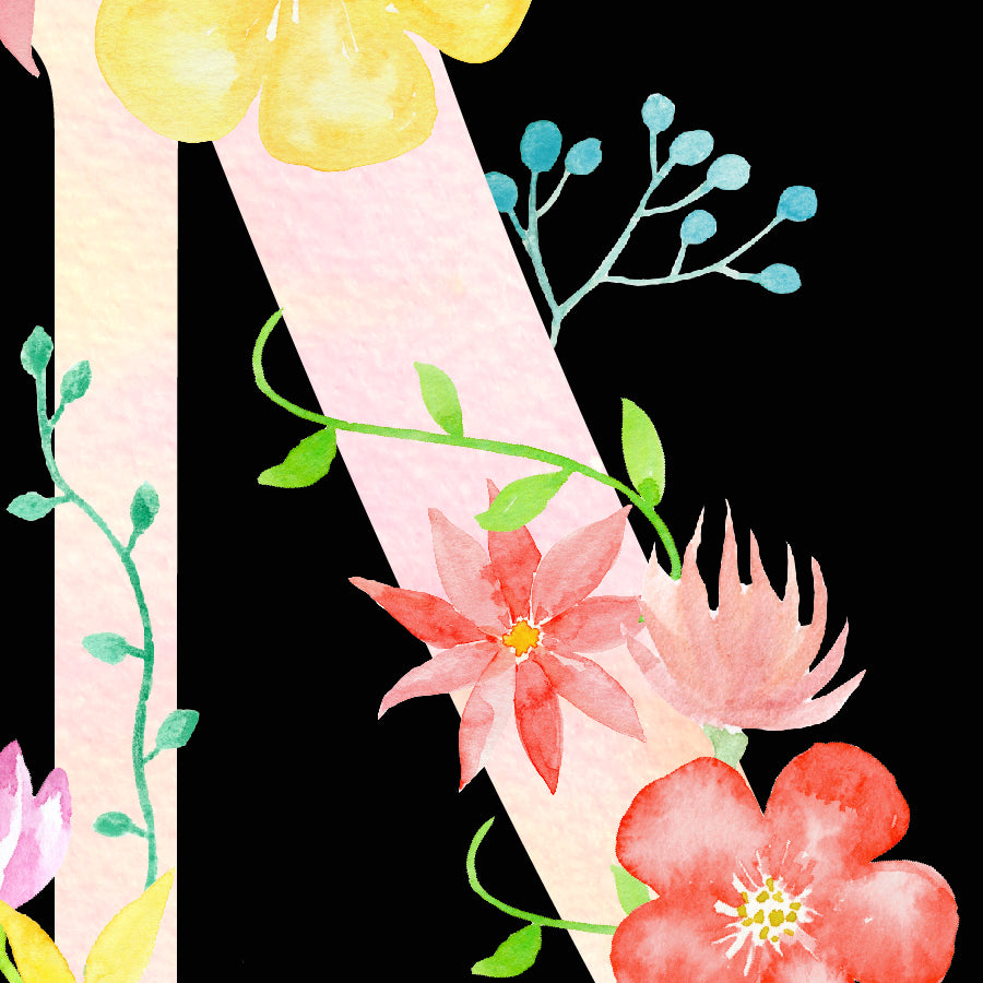 watercolor clipart, watercolor pink floral letter M, name initial M, alphabet M