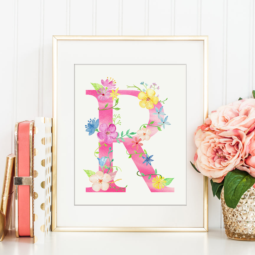 Floral letter r, pink letter r, name initial r, capital r, 