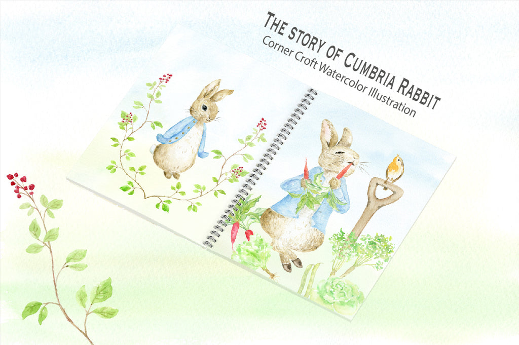 watercolor rabbit illustration, story creator, personalised print, 