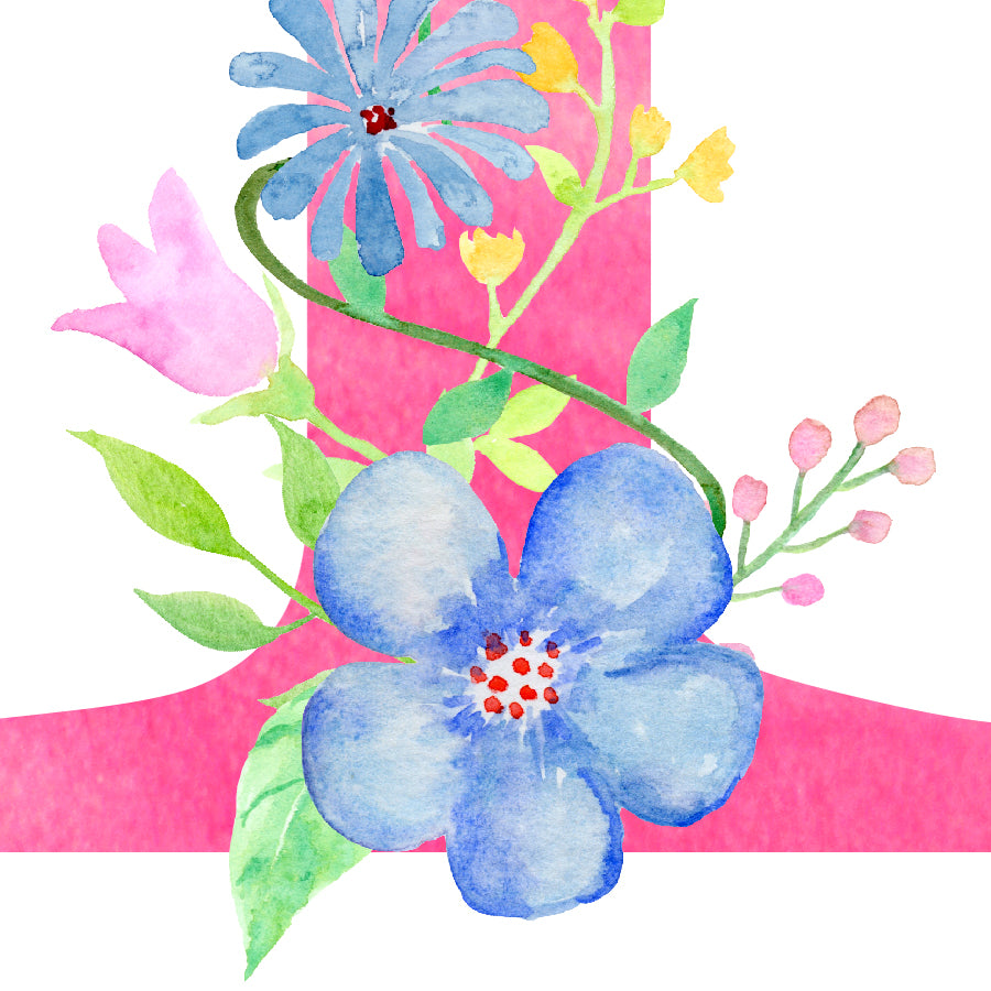 watercolor letter t, floral letter t, pink floral letter t, corner croft illustration 