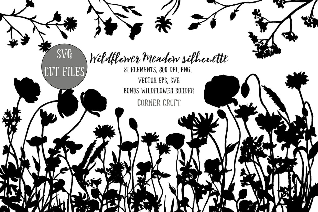 wildflower meadow illustration, silhouette, vector eps, svg