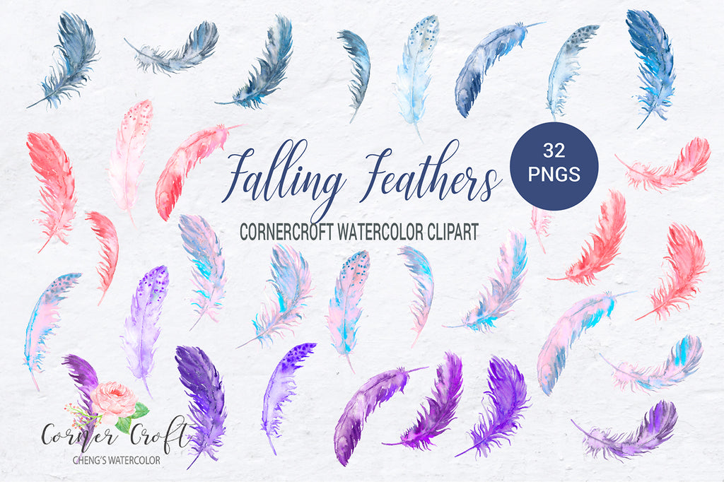 hand painted watercolor feather, pink, blue, purple and pastel feathers, watercolour feathers, instant download 