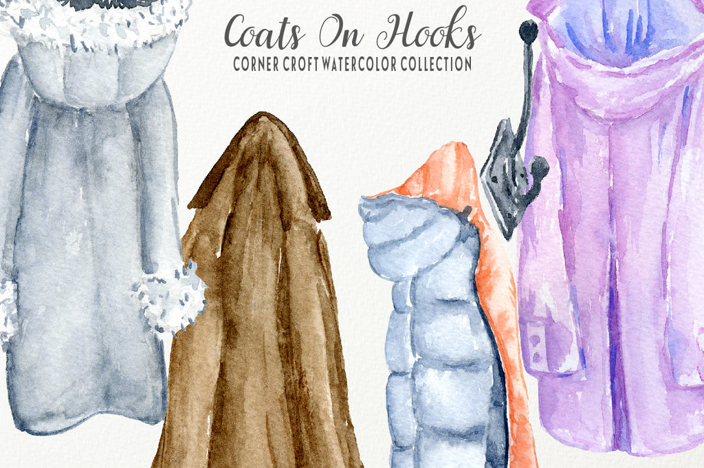watercolor illustration of coat, coat on coat rack, personalised print, digital download 