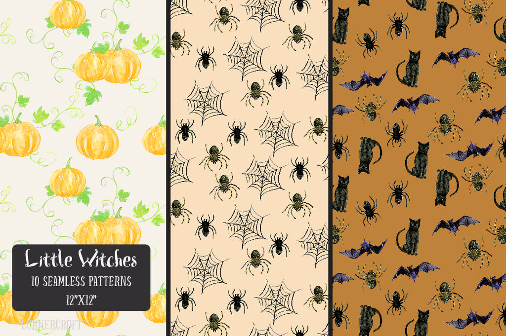 watercolor digital paper little witches, nursery pattern, halloween pattern, seamless pattern
