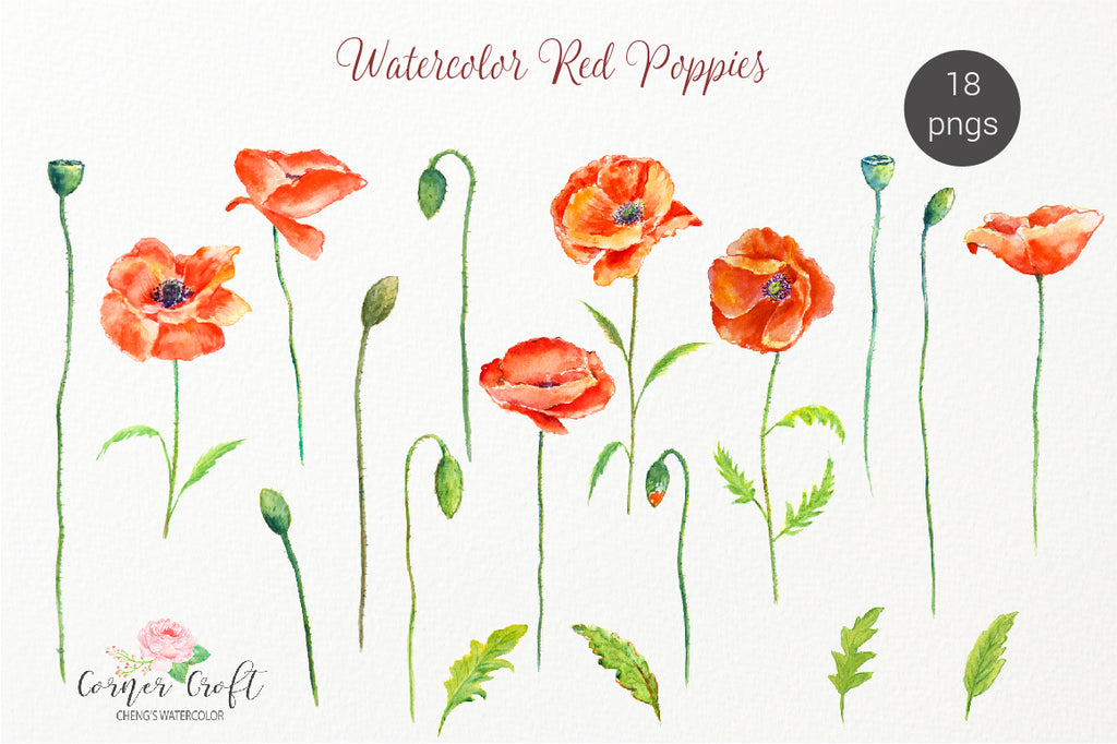watercolor clipart, poppy, red poppy, red poppies, poppy field, card, greeting cards, template