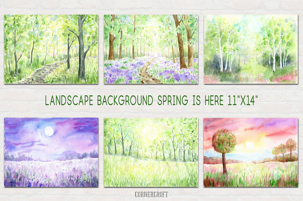 watercolor landscape background, watercolor landscape painting, spring woodland, bluebell wood