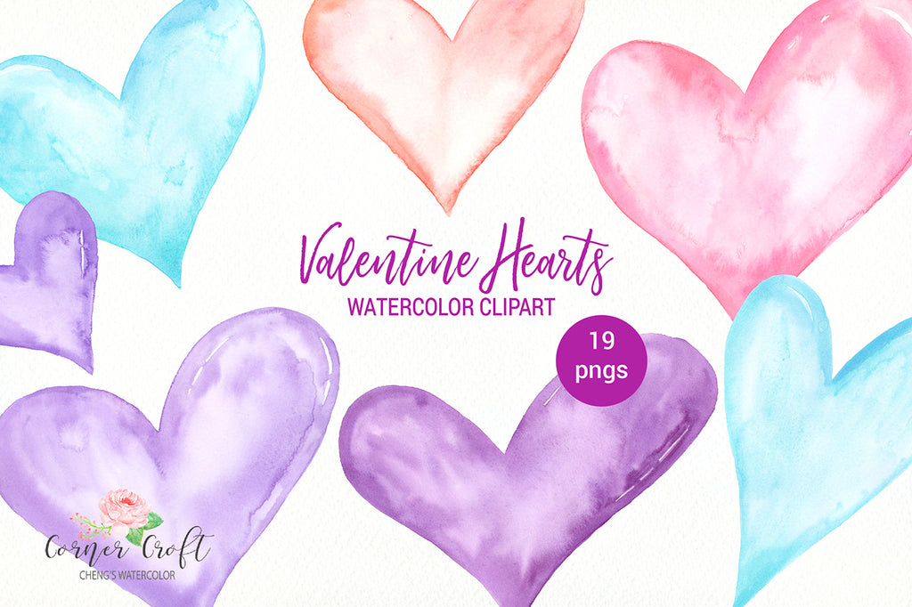 watercolor hearts, watercolor clipart valentine hearts, pastel hearts