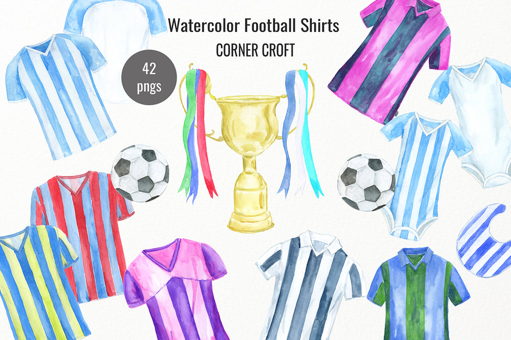 watercolour football shirts, shirt illustration, soccer shirts, my family print, digital download 