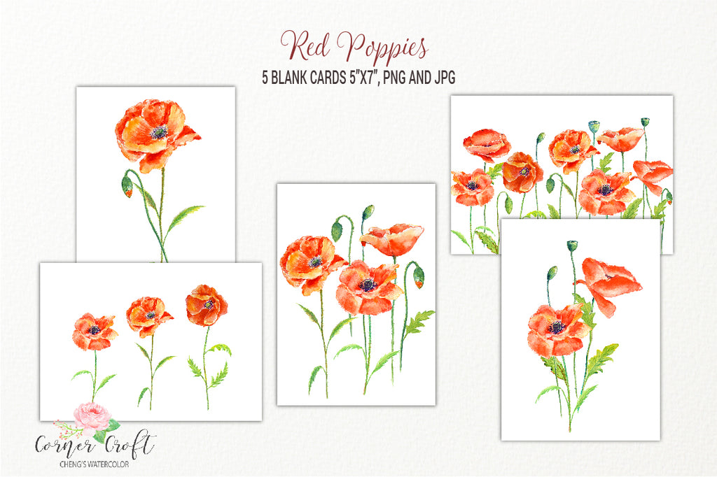 poppy greeting cards, blank card, card template
