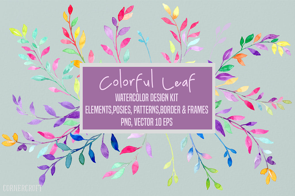 Watercolor Leaf Design Kit, vector format, png format, 