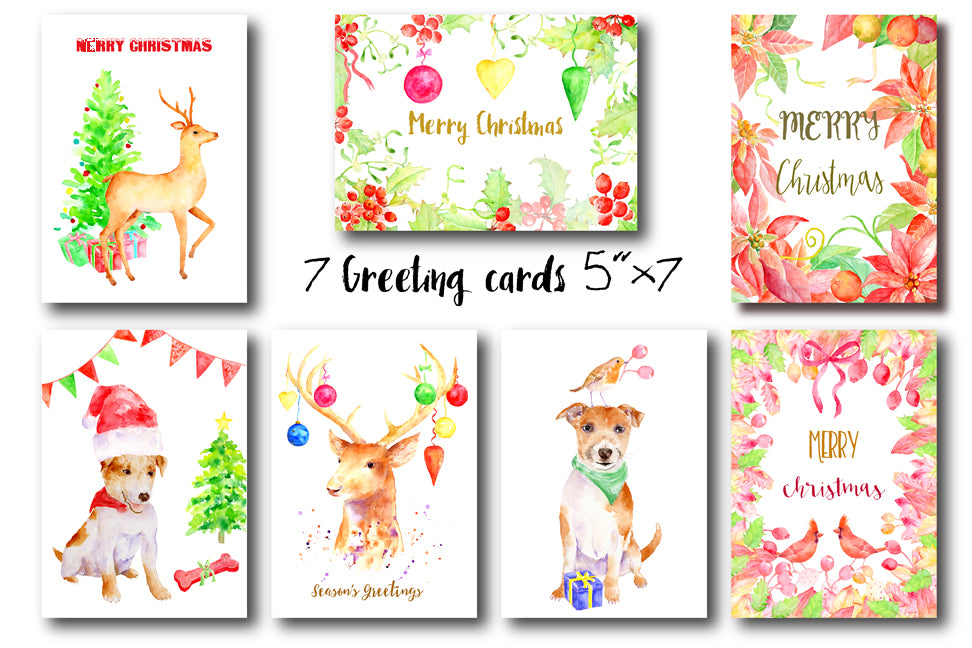 watercolor christmas cards, instant download
