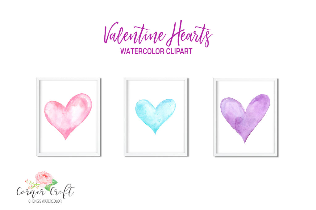 watercolor heart prints, watercolor clip art, valentine hearts, watercolor hearts.