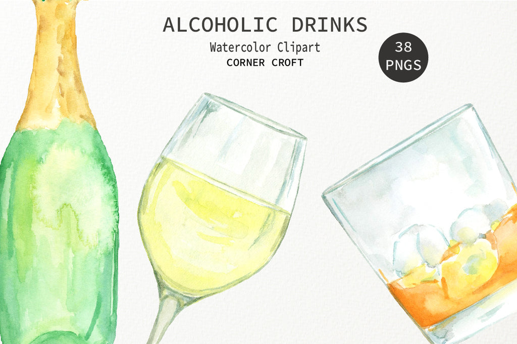watercolor clipart alcohol drink, red wine, white wine and rose wine illustration, sticker and label 
