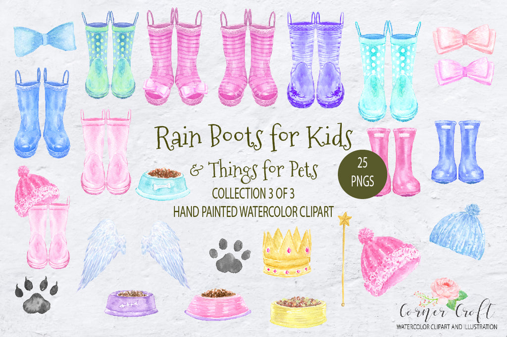watercolor boots, wellington boots, children boots, rain boots, wellington boots, pink boots, nursery, digital print, instant download, corner croft art