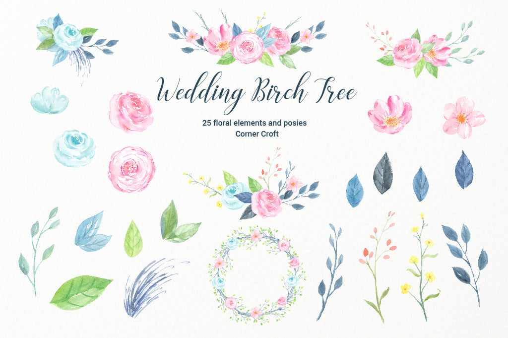 watercolor pink flowers, birch, wedding birch, birch branch, tree branch, wedding invitation 