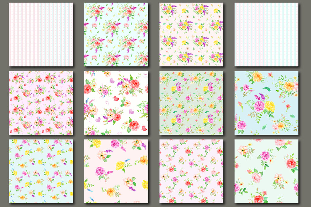watercolor bundle sensational, seamless pattern, rose pattern, instant download