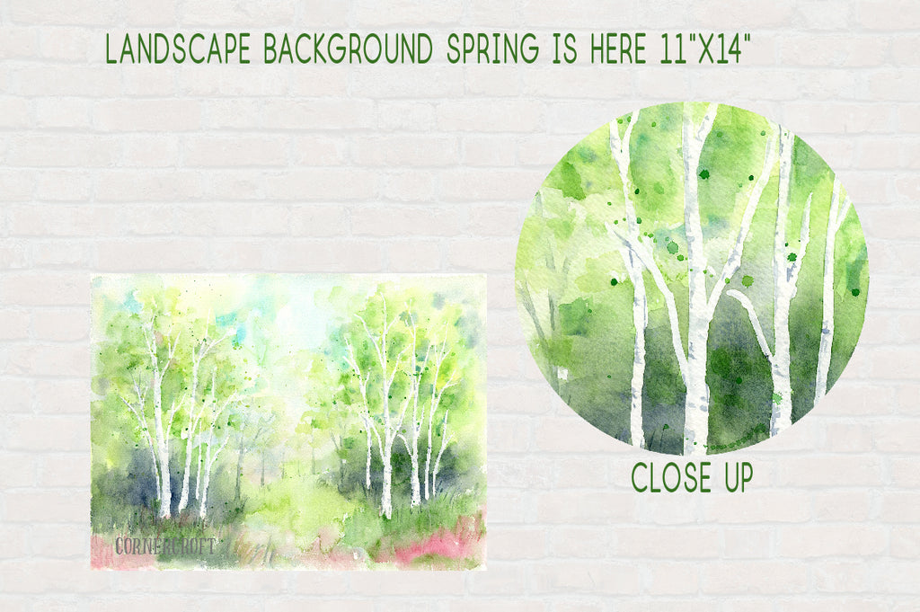 watercolor birch wood, spring wood, nature background, digital paper